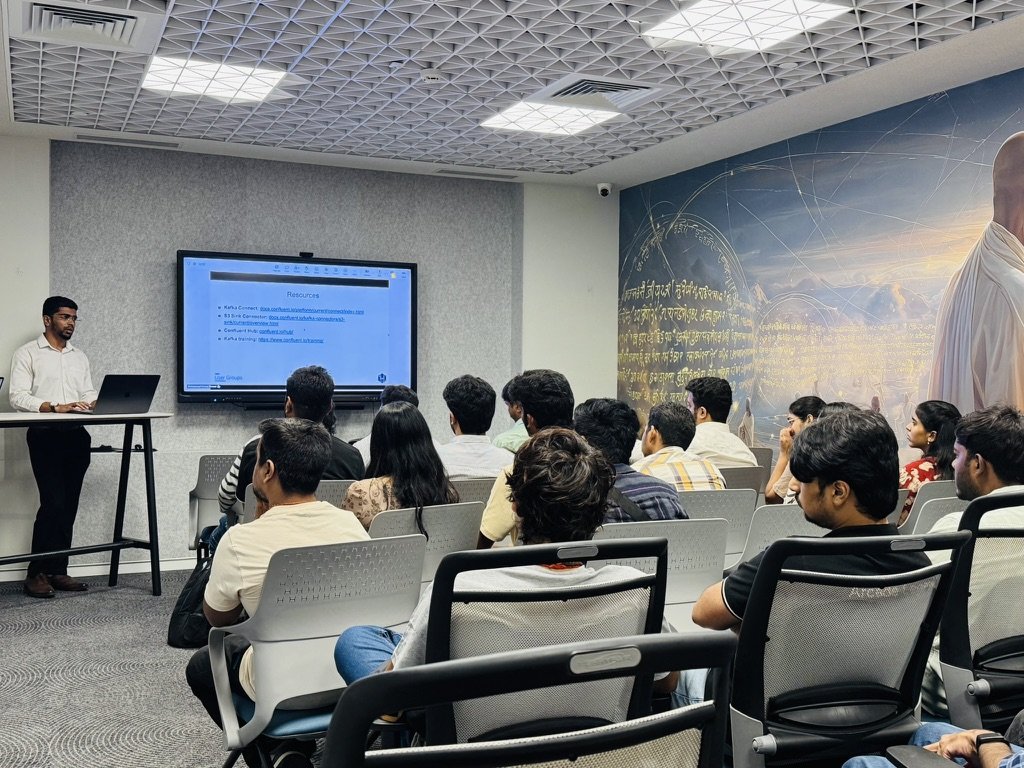 Ashfaq presenting on Kafka Connect and S3 to an audience at AWS User Group Hyderabad